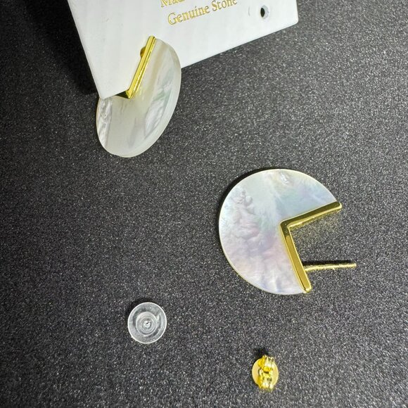 ZeyZey Mother of Pearl 3/4 Circle Post Earrings with Gold Colored Accents - Picture 7 of 9